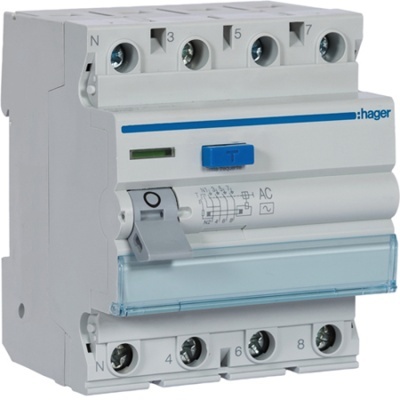 Disjuntor eléctrico Hager branco com interruptor cinzento e botão azul