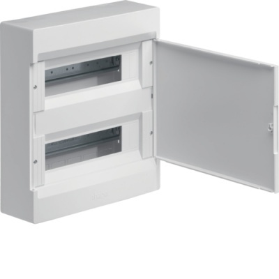 Quadro elétrico branco metálico com porta aberta e duas filas para disjuntores