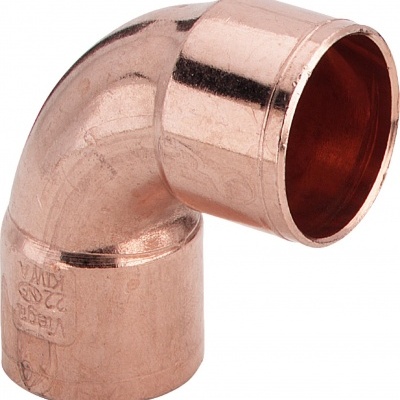 Cotovelo de tubo em cobre, liso e brilhante, cor cobre