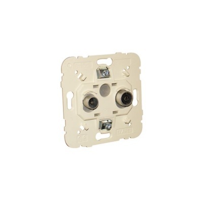 Tomada de parede para antena bege com dois conectores circulares
