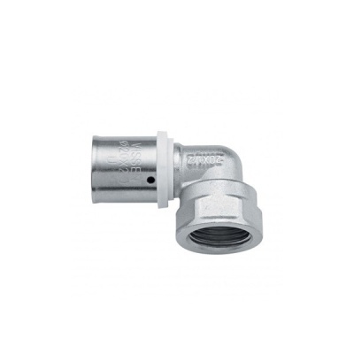 Cotovelo metálico prateado para canalização com porca e anilha branca