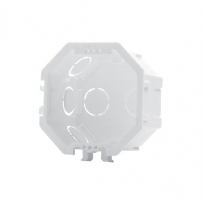 Caixa elétrica embutida octogonal branca de plástico com recortes circulares