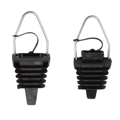 Dois tampões para garrafas em plástico preto e metal prateado