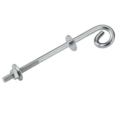 Parafuso metálico com gancho e rosca com porcas e arruela