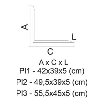 Esquema de um objeto em forma de L com dimensões e medidas em centímetros
