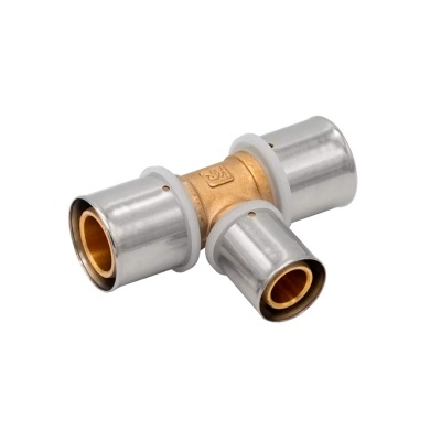 Conector metálico em T para canalizações em latão e aço inox