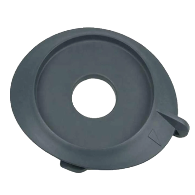 Placa circular preta de plástico com buraco central e abas