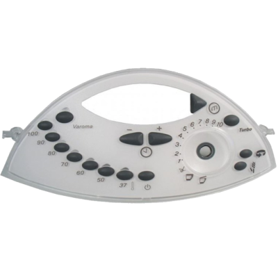 Painel de controlo branco para robot de cozinha com botões e inscrições.