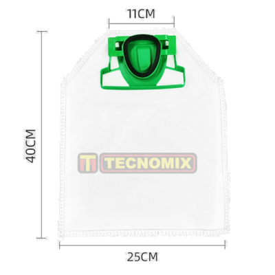 Pano branco com suporte verde de plástico e logotipo TECNOMIX impresso