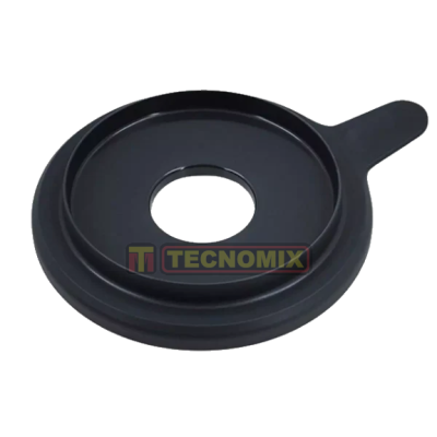 Anel adaptador preto de plástico com aba e texto TECNOMIX