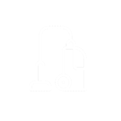 Ícone branco de aspirador de pó sobre fundo preto