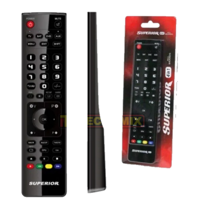 Comando remoto preto com embalagem vermelha e preta