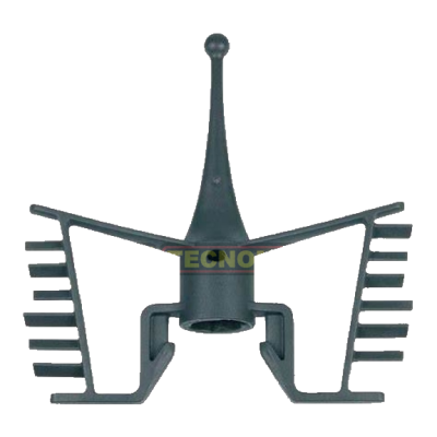 Acessório plástico preto com múltiplas lâminas e estrutura central alongada