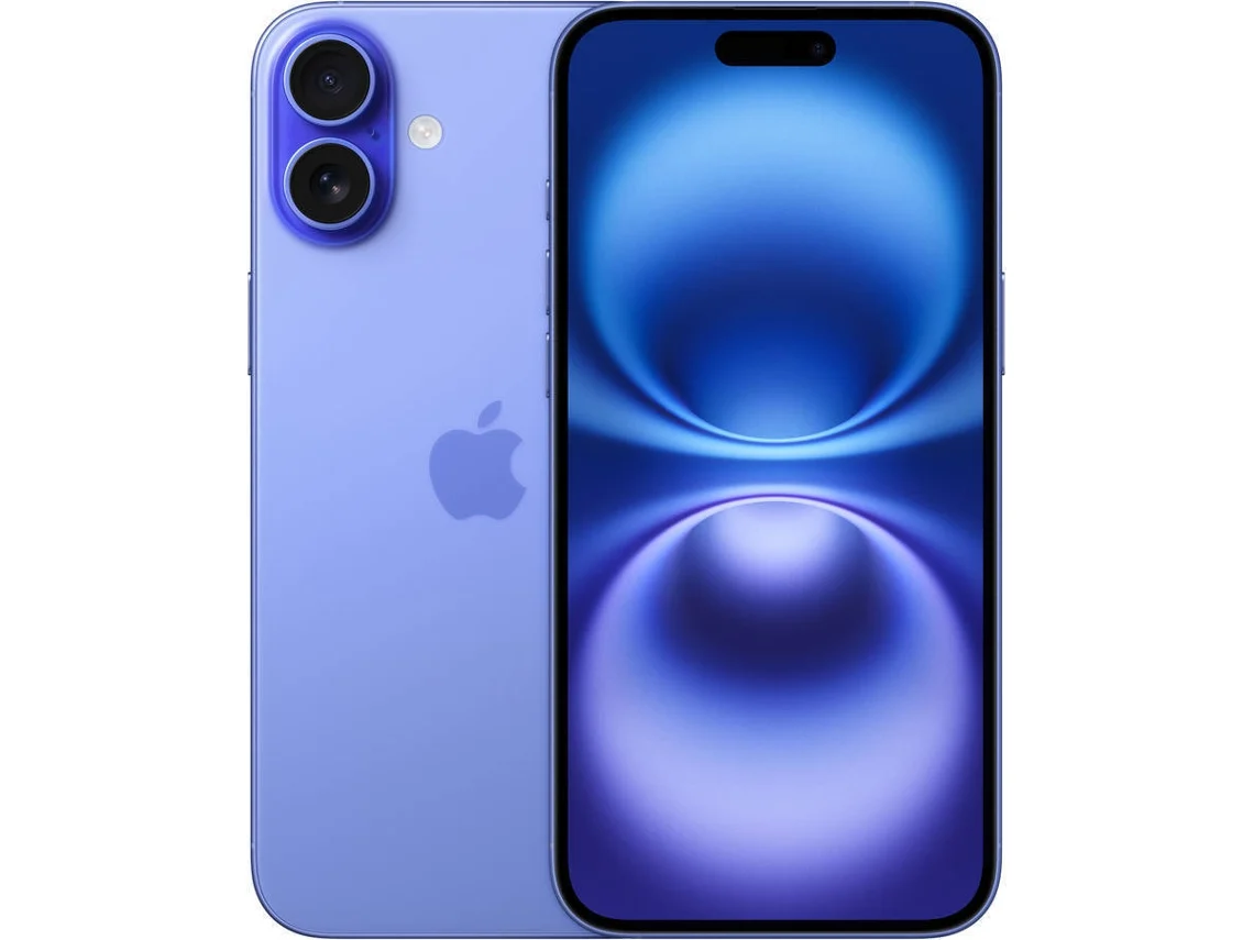 iPhone 16 Plus Smartphone Apple iPhone púrpura com ecrã frontal azul e duas câmaras traseiras