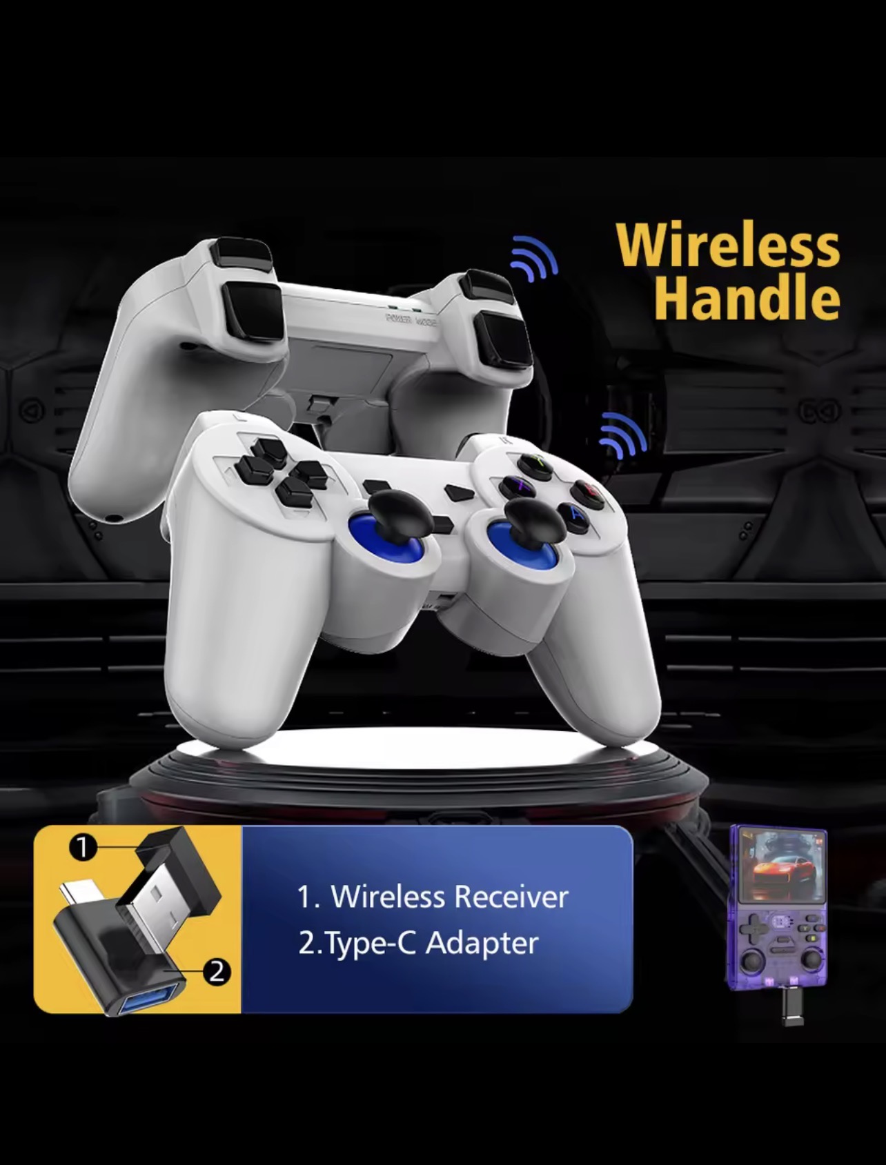 Consola Retro M18 Pro – Jogos Clássicos em Alta Definição Comando de videojogo branco com botões e adaptadores wireless