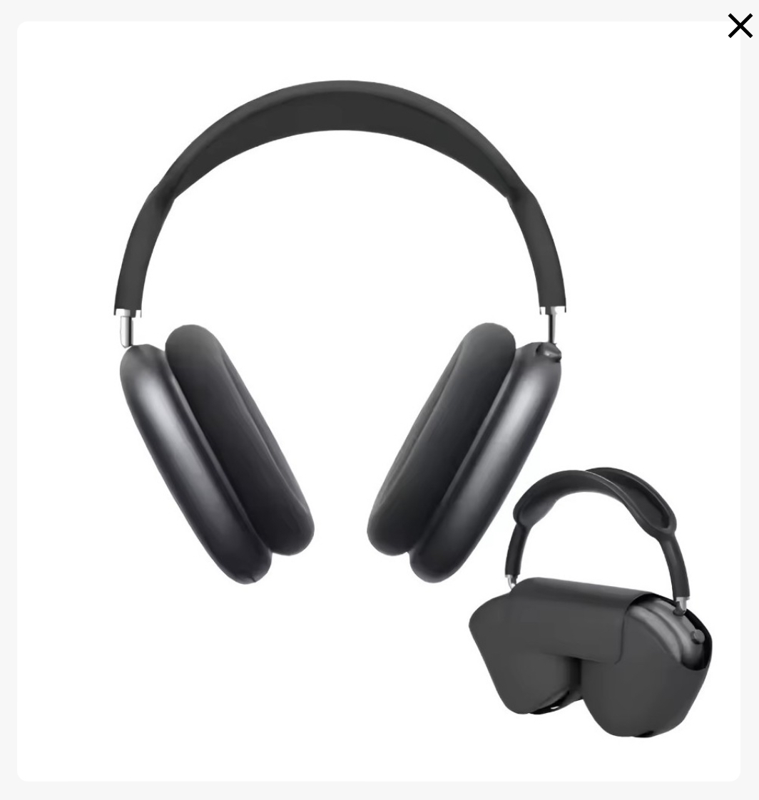 Headphones PMax Bluetooth Auscultadores pretos sem fios com design dobrável