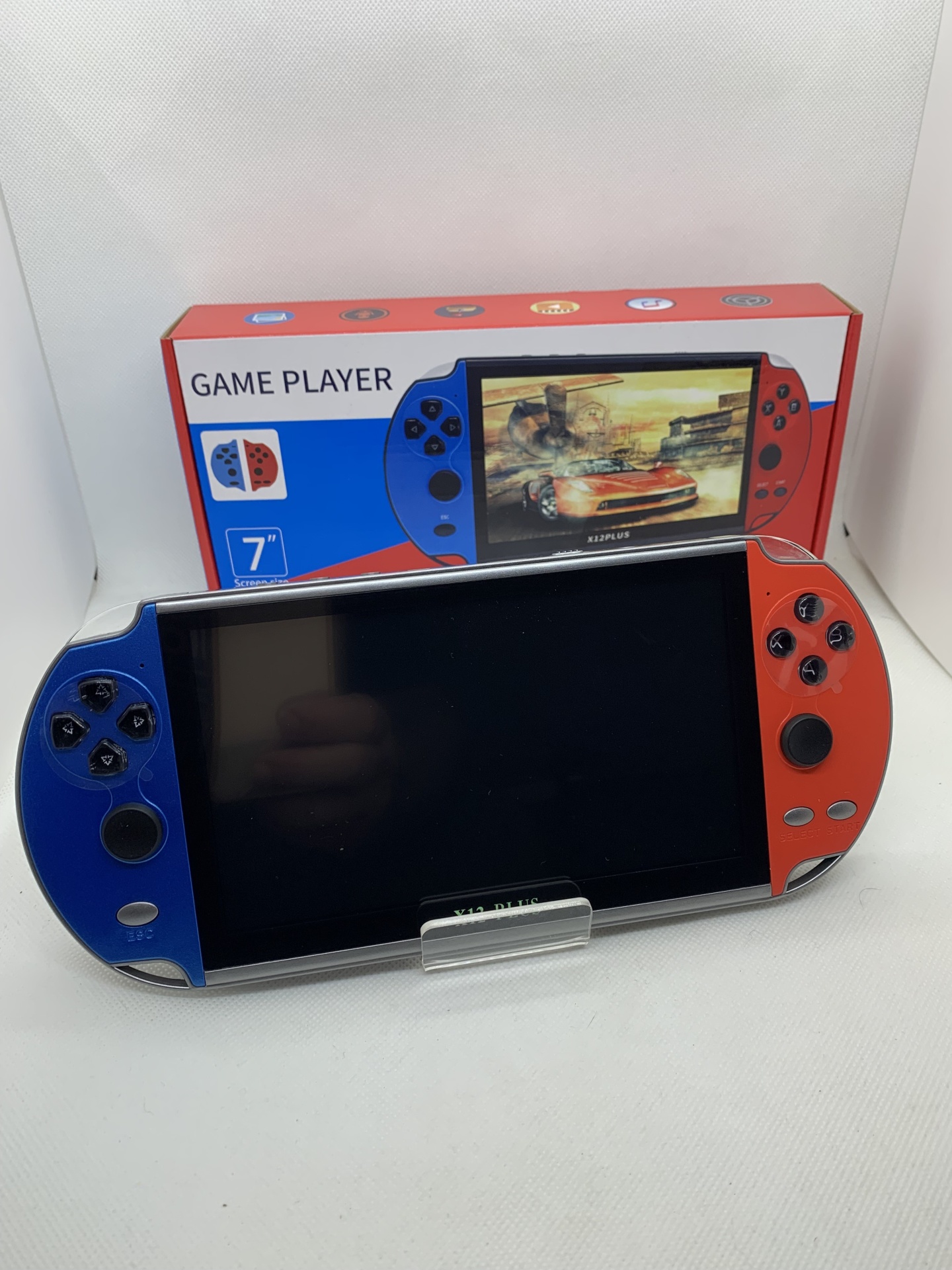Consola Retro X12 Plus Consola portátil GAME PLAYER azul e vermelha com ecrã grande