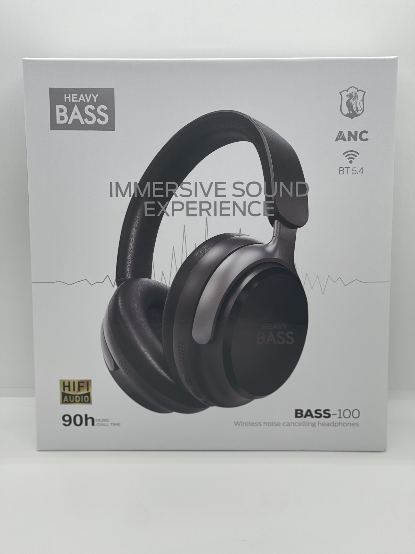 Headphones Heavy Bass 100 Caixa branca de auscultadores wireless BASS-100 pretos com cancelamento de ruído