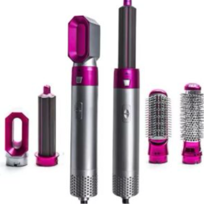 Conjunto de ferramentas para cabelo fúcsia e prata com vários acessórios