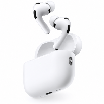 Auriculares sem fios brancos com estojo aberto e detalhes em preto