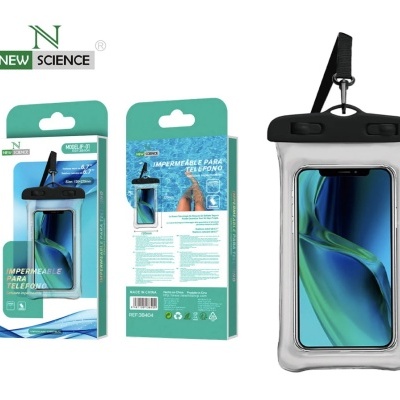 Capa impermeável para telemóvel transparente com vedante preto e alça preta