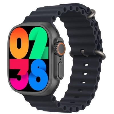 Relógio inteligente com ecrã quadrado colorido e bracelete preta de silicone