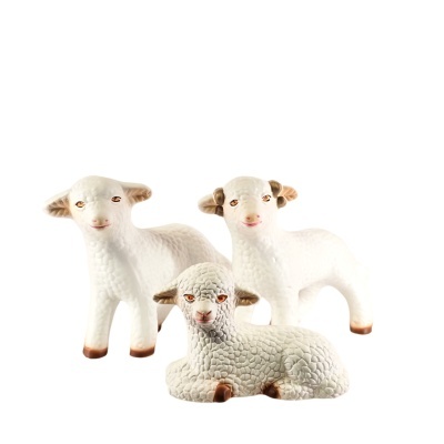 Miniaturas de ovelhas brancas em cerâmica com textura de lã