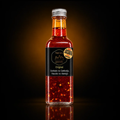 Garrafa de molho picante Temple Spicy Original com selo de prémio