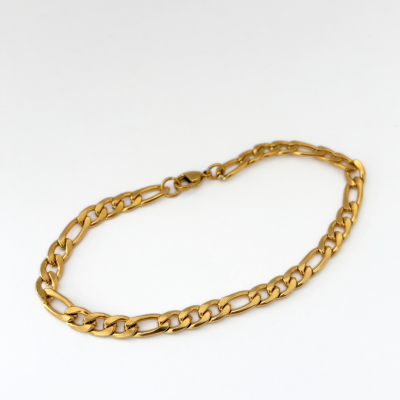 Pulseira ou corrente dourada de elos grossos com fecho lagosta