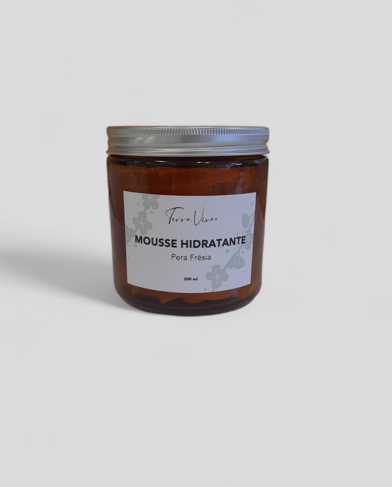 Mousse Hidratante Grande 200ml Frasco de mousse hidratante Pera Frésia em frasco castanho com tampa metálica