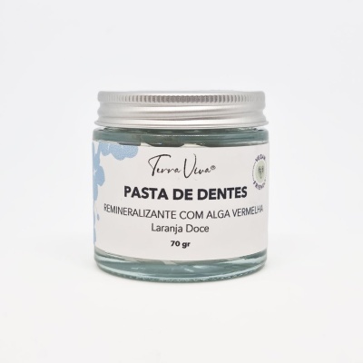 Frasco de pasta de dentes Terra Viva remineralizante com alga vermelha e laranja doce
