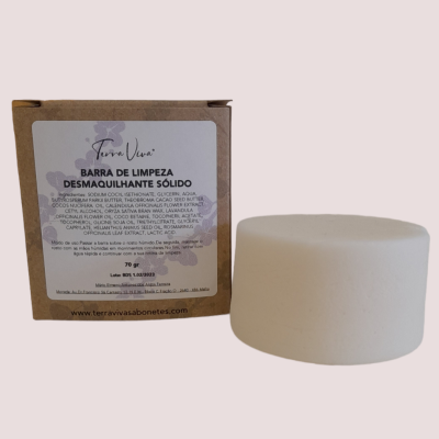 Barra de limpeza desmaquilhante sólida com embalagem de cartão com etiqueta branca Terra Viva