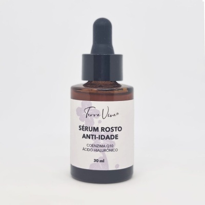 Sérum de rosto anti-idade Terra Viva em frasco âmbar com conta-gotas preto