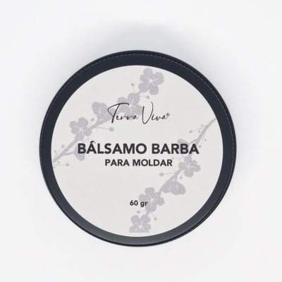 frasco de bálsamo para barba com rótulo branco e preto
