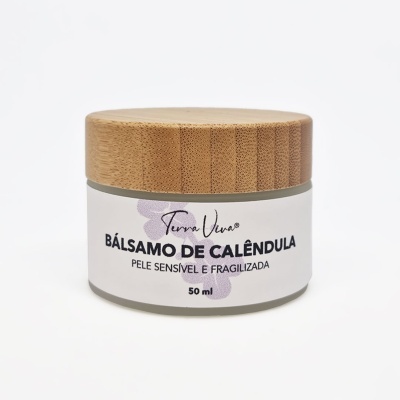 Pote de Bálsamo de Calêndula Terra Viva com tampa de madeira