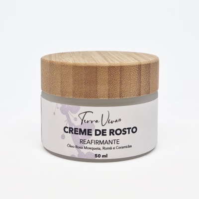 Frasco de creme de rosto firmador Terra Viva com tampa de madeira