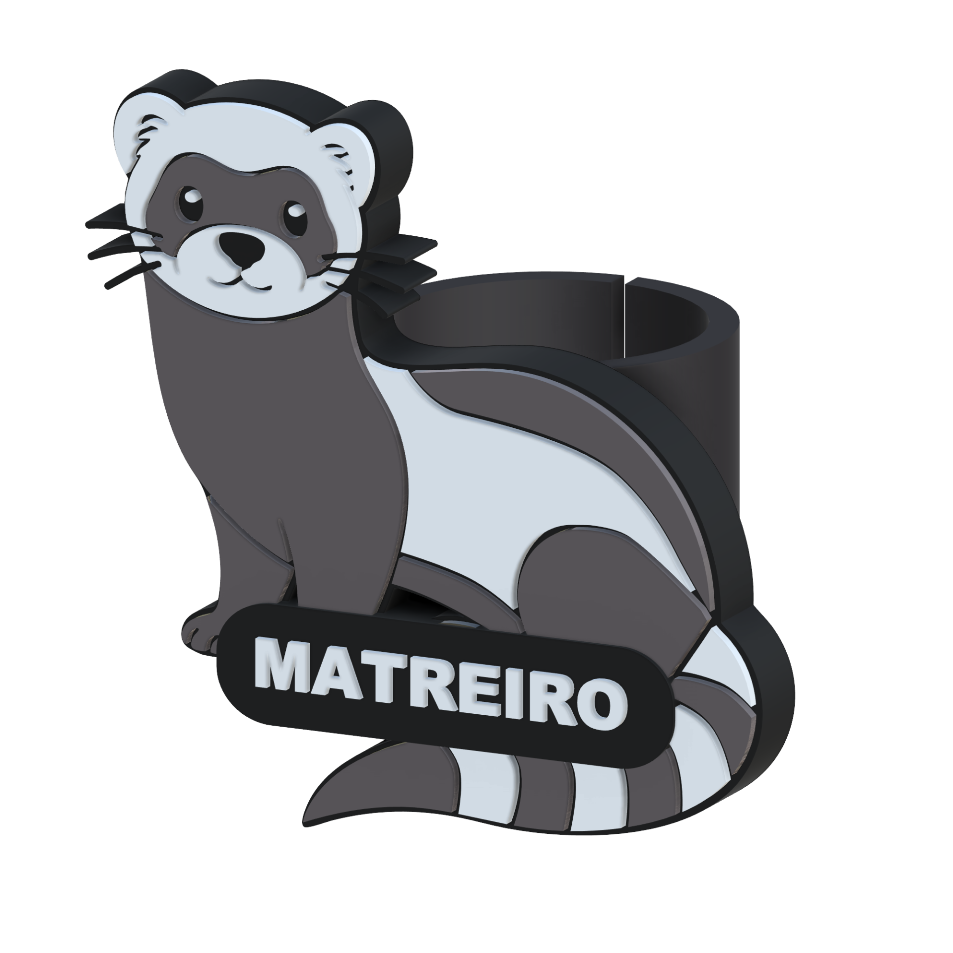 Furão - Personalizável Porta-lápis em acrílico em forma de lontra cinzenta com texto MATREIRO