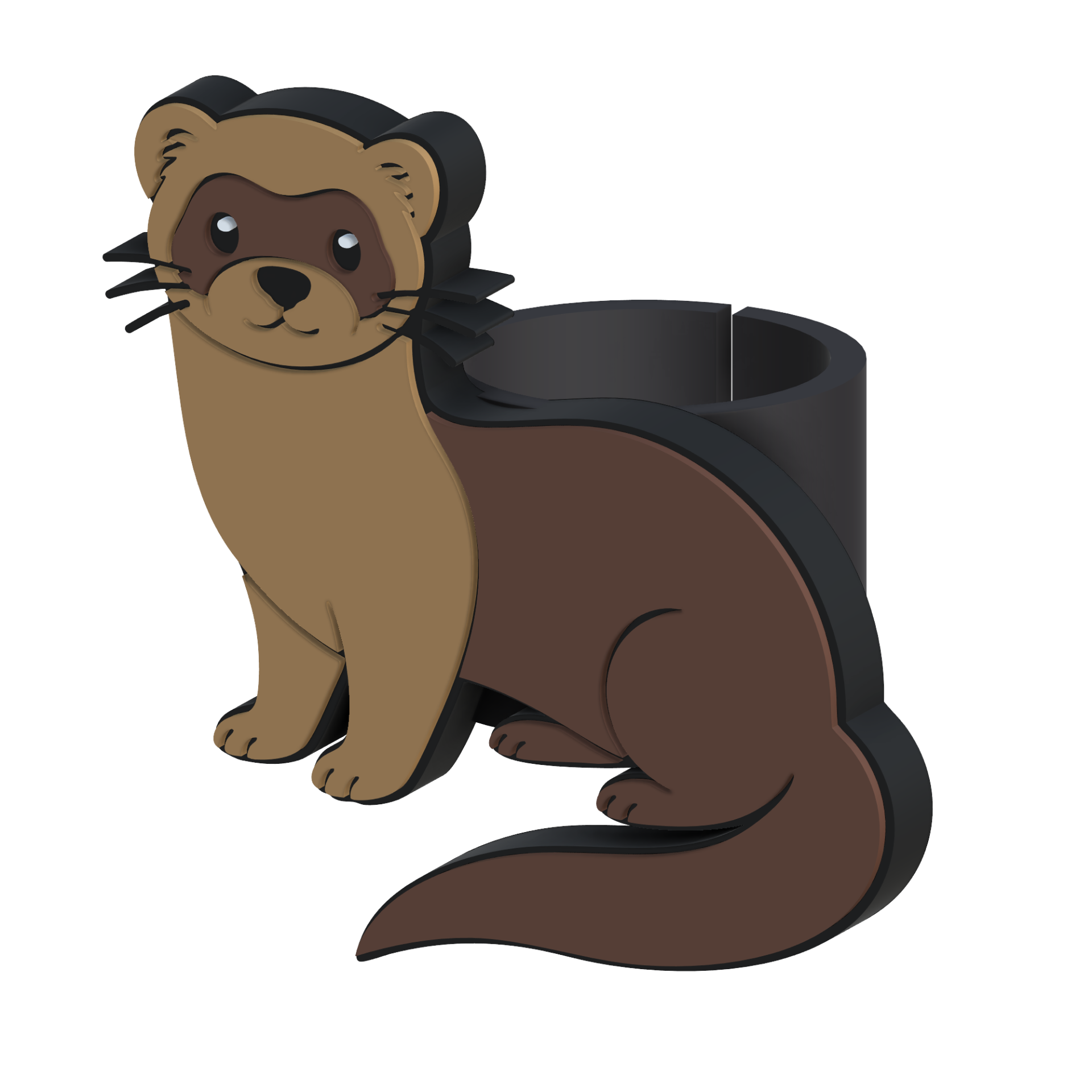 Furão - Personalizável Figura sólida em forma de lontra castanha com bigodes e olhos brilhosos