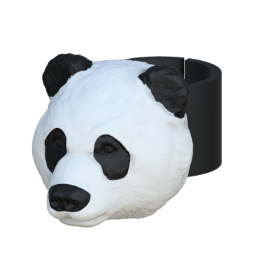 Anel com cabeça de panda tridimensional em branco e preto