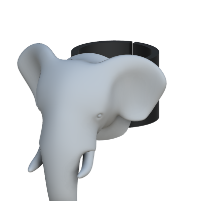 Anel com cabeça de elefante cinza claro e base preta