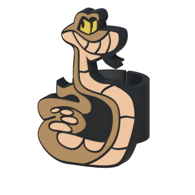 Anel preto com figura de cobra sorridente castanha e bege