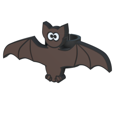 Anel preto formato morcego com olhos grandes