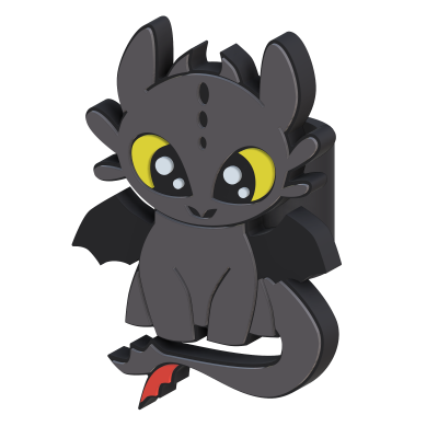 Figura de dragão preto com olhos amarelos e pretos e cauda vermelha