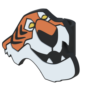 Anel em forma de cabeça de tigre em cores laranja, branco, preto e amarelo