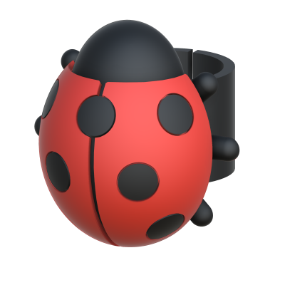 Anel vermelho e preto em forma de joaninha