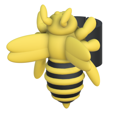 Anel preto com abelha amarela decorativa