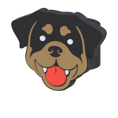 Broche em forma de cabeça de cão colorido em preto, castanho e vermelho