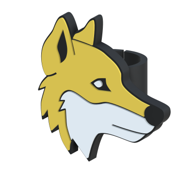 Anel com design de raposa estilizada em preto, amarelo e branco