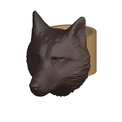 Anel com cabeça de lobo escura e base dourada