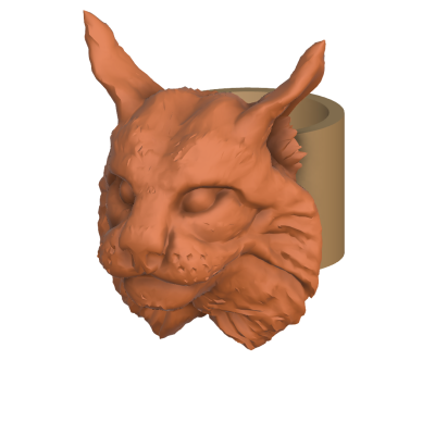 Anel decorativo em cor terracota com cabeça de felino detalhada